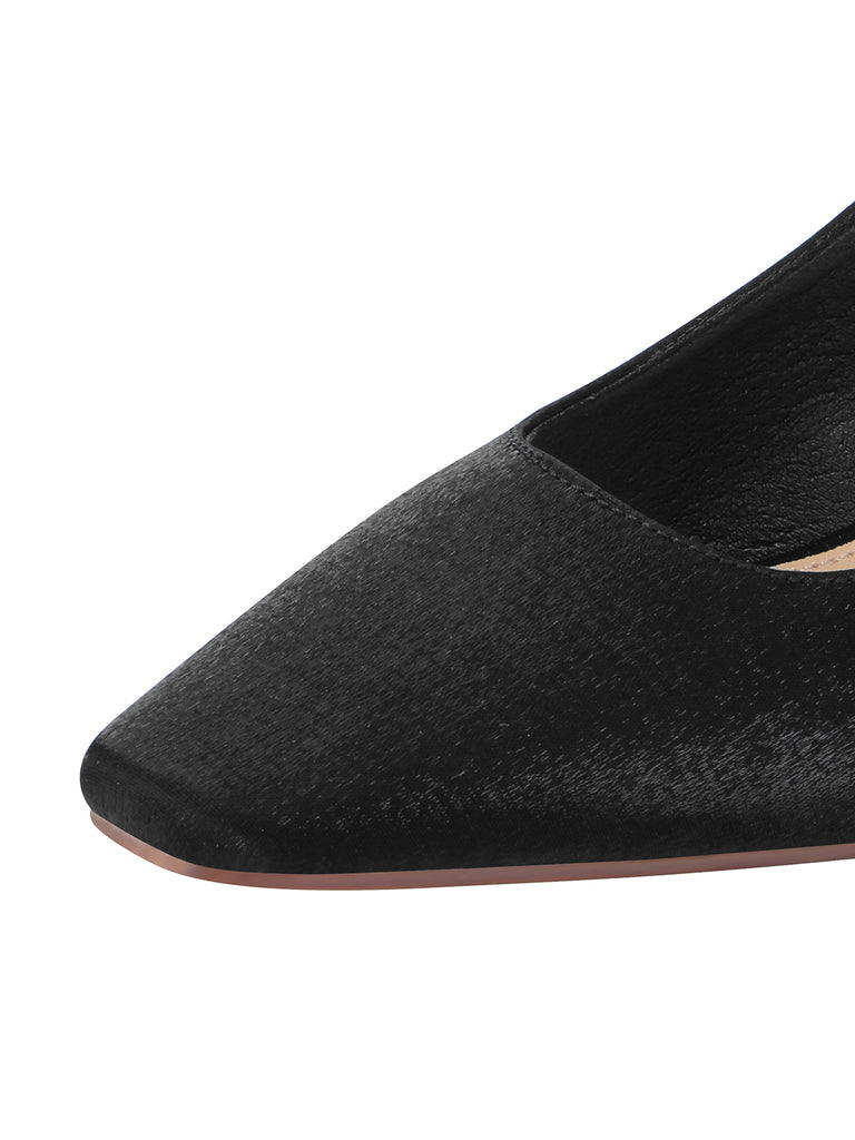 Black Velvet Satin Pearl Chunky Heel Shoes, vintage shoes, retro heels - perfect for women who love vintage and retro fashion