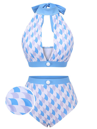 Blue 1940s Hole Collar Halter Swimsuit, vintage swimsuit, pin-up swimwear - perfect for women who love vintage and retro fashion