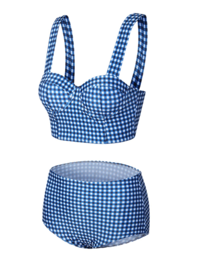 Blue 1950s Retro Plaid Strap Bikini Set - vintage fashion, retro style