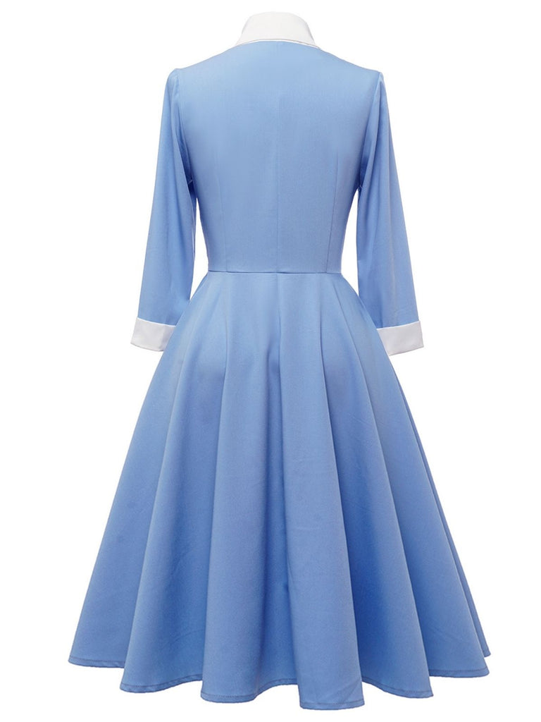 Blue 1950s Solid Button Swing Dress: timeless style reimagined