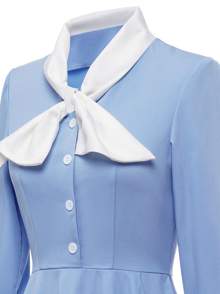 Blue 1950s Solid Button Swing Dress: timeless style reimagined