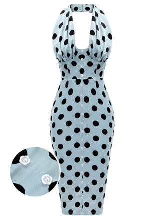 Blue 1960s Polks Dots Pencil Dress: timeless style reimagined