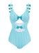 Blue 1960s Stripe Strap Bow One-Piece Swimsuit: timeless style reimagined