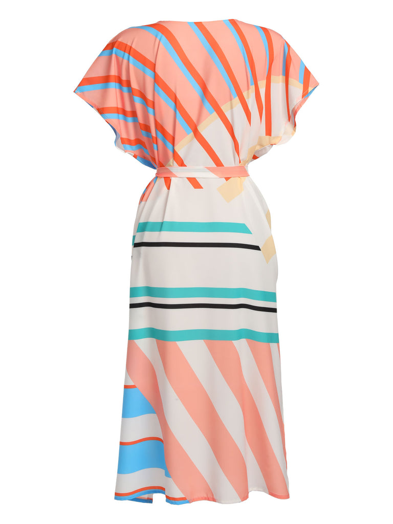 Bohemian Kimono Stripe Lace-Up Cover Up - vintage fashion, retro style