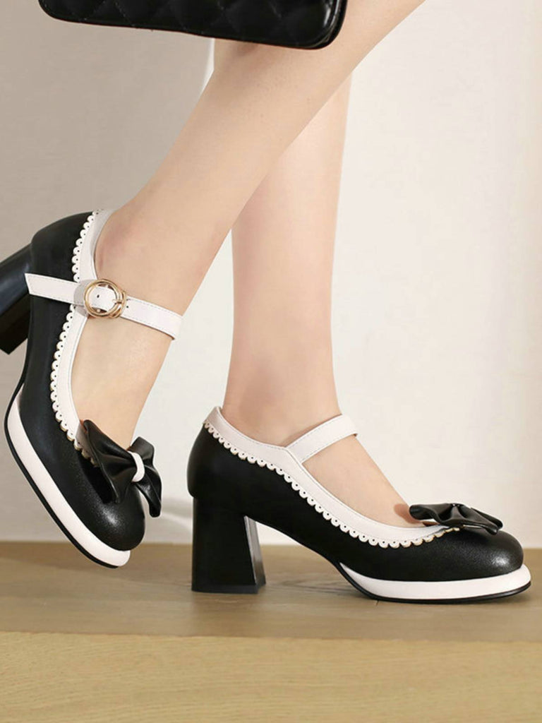 Bowknot Chunky Heels Mary Jane Shoes — vintage elegance for the modern woman
