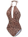 Brown 1930s Leopard V-Neck Halter Swimsuit, vintage swimsuit, pin-up swimwear - perfect for women who love vintage and retro fashion