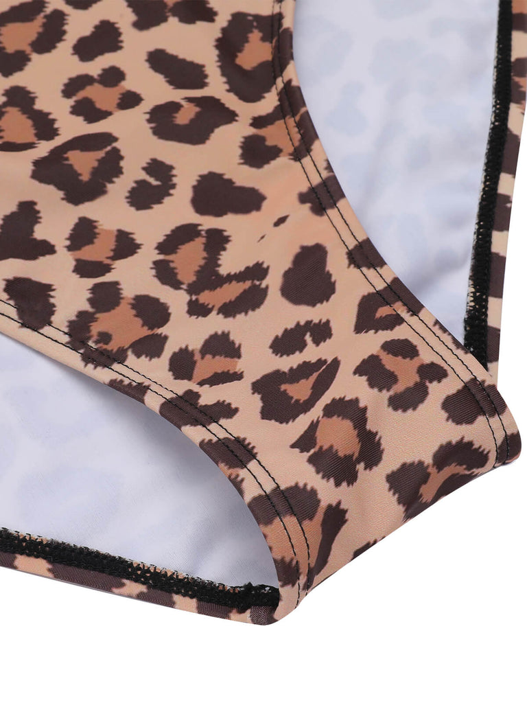 Brown 1930s Leopard V-Neck Halter Swimsuit, vintage swimsuit, pin-up swimwear - perfect for women who love vintage and retro fashion