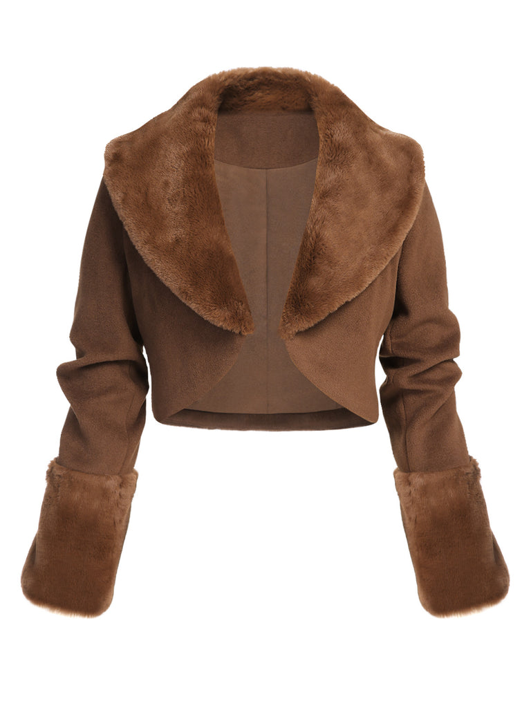Brown 1950s Retro Fur Collar Bolero Jacket — vintage elegance for the modern woman