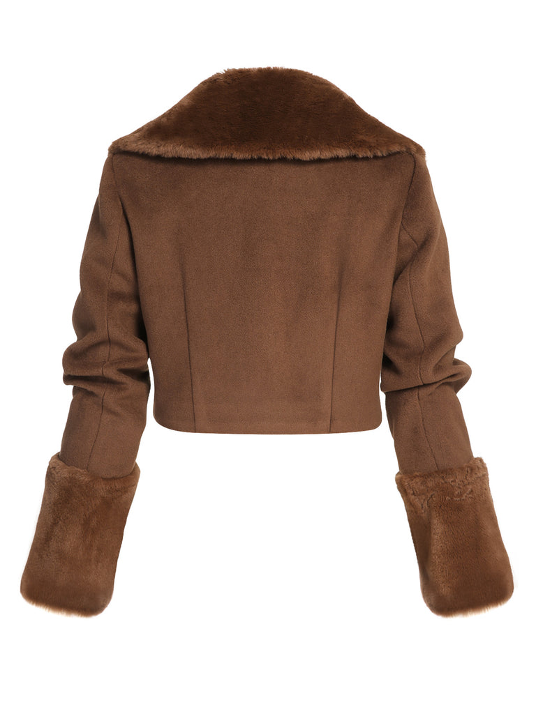 Brown 1950s Retro Fur Collar Bolero Jacket — vintage elegance for the modern woman