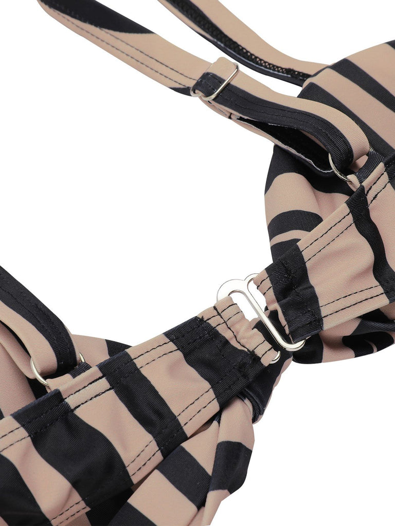 Brown Zebra Print Cutout One-Piece Swimsuit — vintage elegance for the modern woman