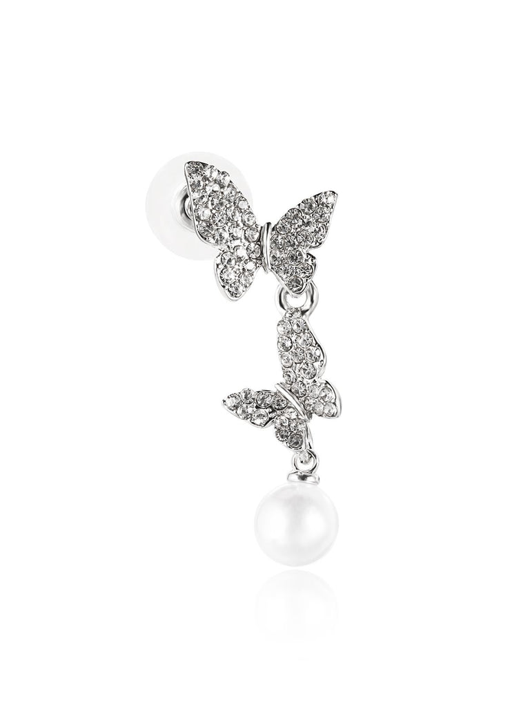 Butterfly Diamond Pearl Asymmetric Earrings, vintage fashion, retro style - perfect for women who love vintage and retro fashion