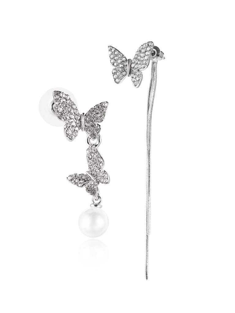 Butterfly Diamond Pearl Asymmetric Earrings: timeless style reimagined