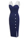 Dark Blue 1960s Patchwork Pencil Dress: timeless style reimagined