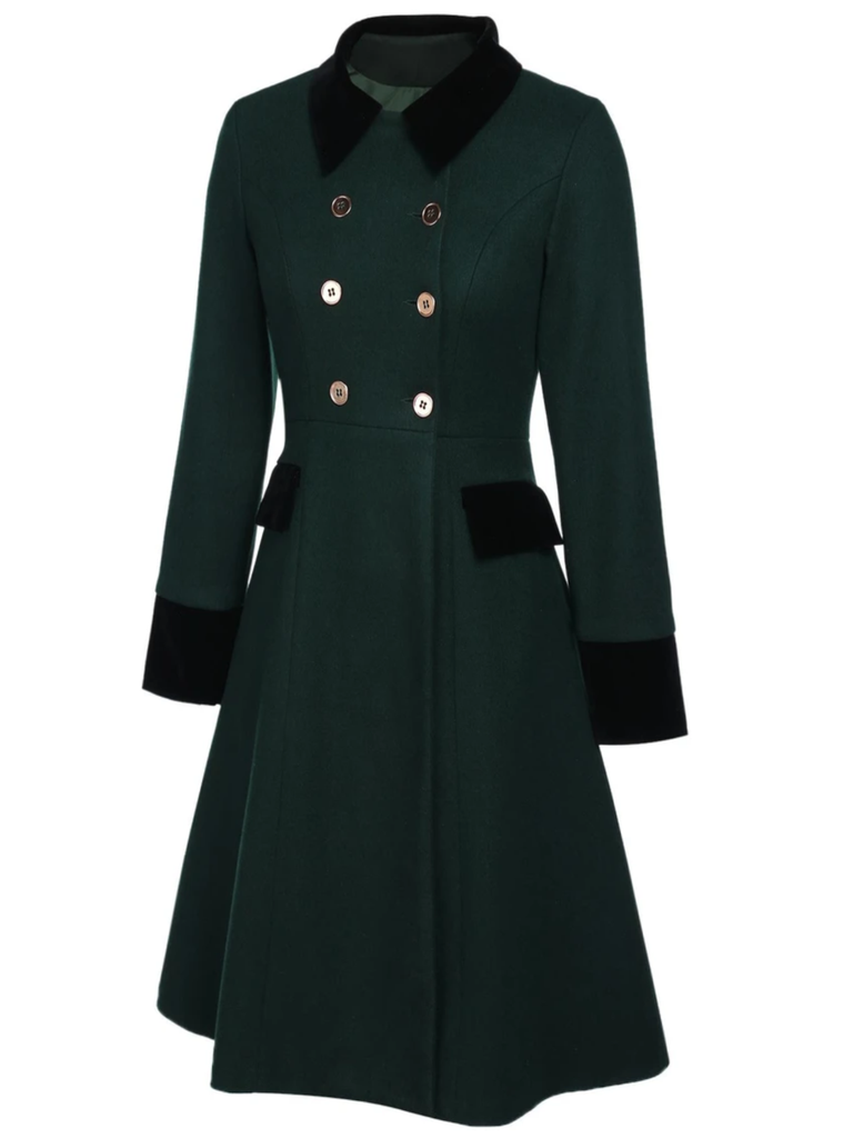 Dark Green 1940s Solid Button Coat — vintage elegance for the modern woman
