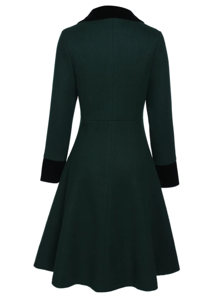 Dark Green 1940s Solid Button Coat — vintage elegance for the modern woman