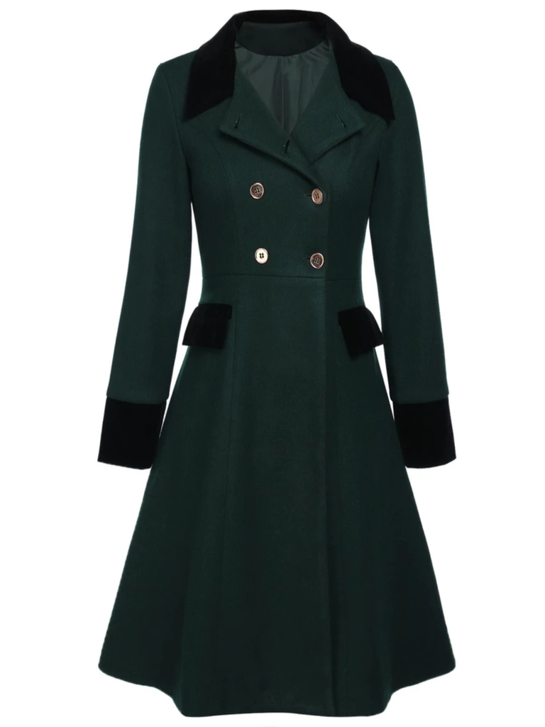 Dark Green 1940s Solid Button Coat: timeless style reimagined