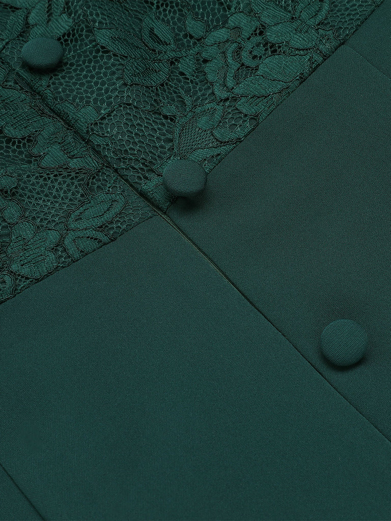 Dark Green 1960s Lace Off-shoulder Dress: timeless style reimagined