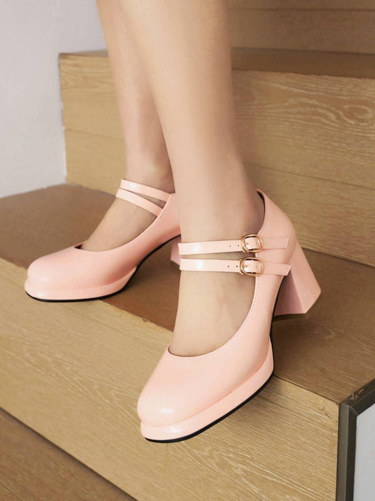 Double Buckles Mary Jane Heels Shoes: timeless style reimagined