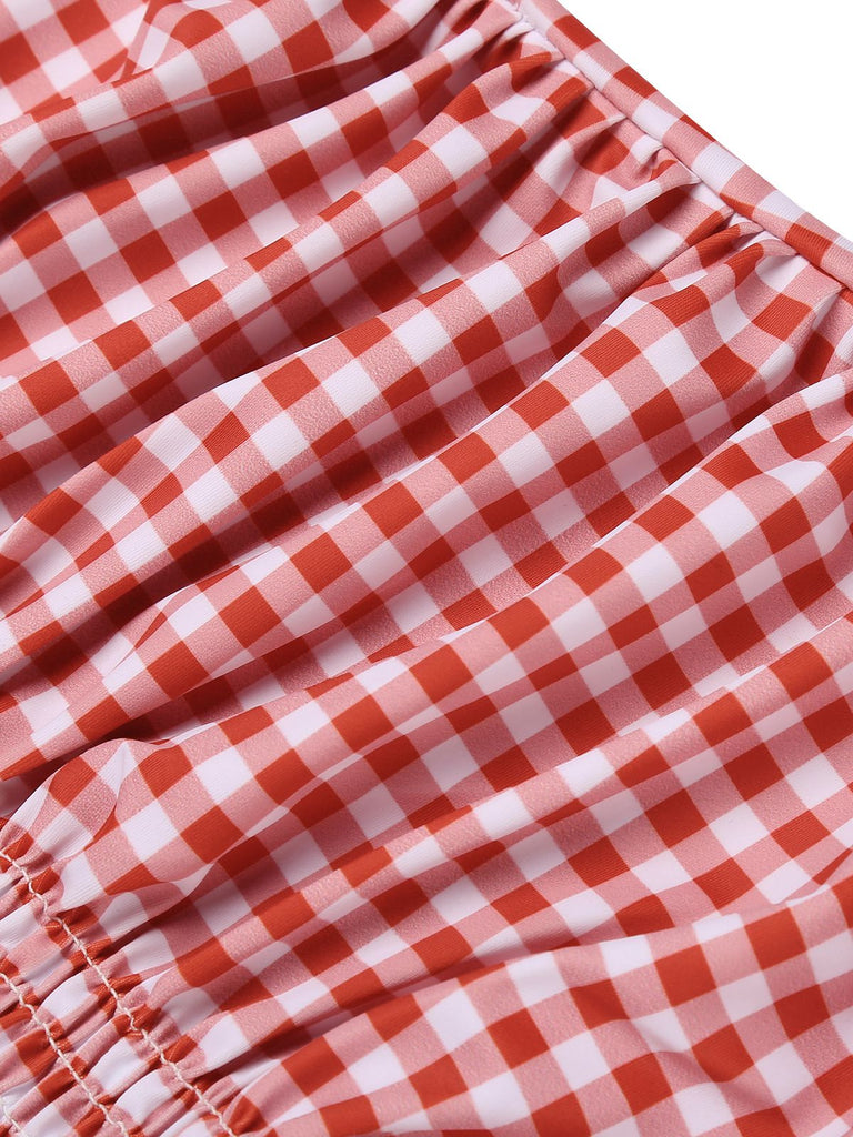Gingham 1950s Halter Bowknot One-piece Swimsuit: timeless style reimagined