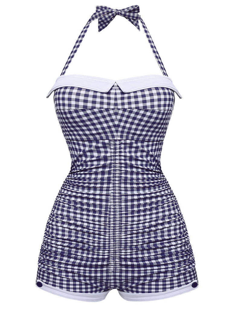 Gingham 1950s Halter Bowknot One-piece Swimsuit — vintage elegance for the modern woman