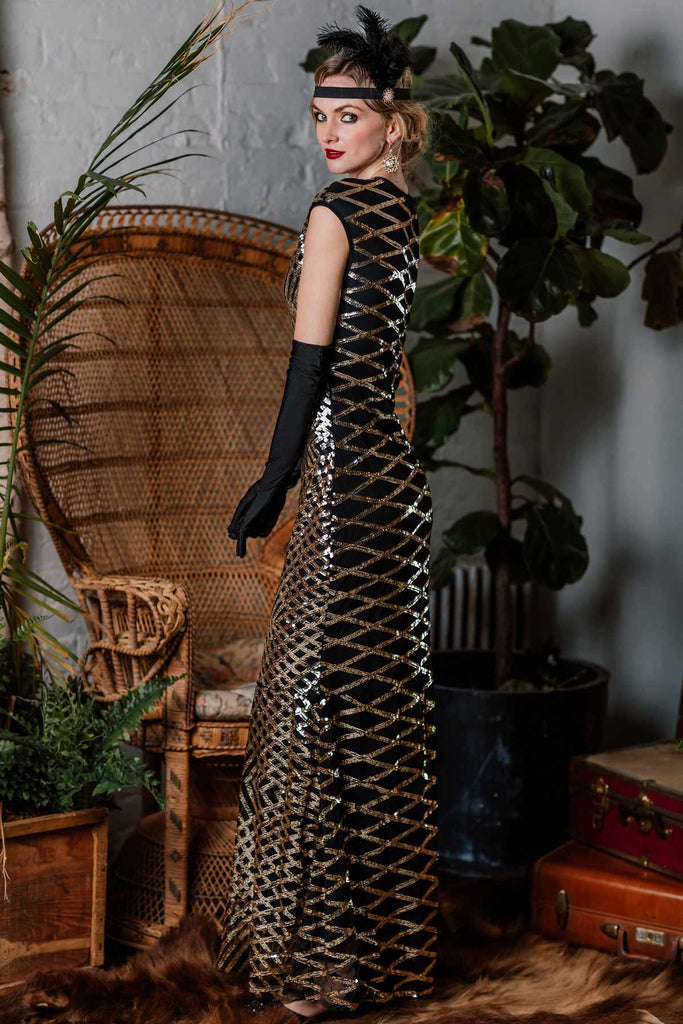 Gold 1920s Sequin Maxi Dress: timeless style reimagined