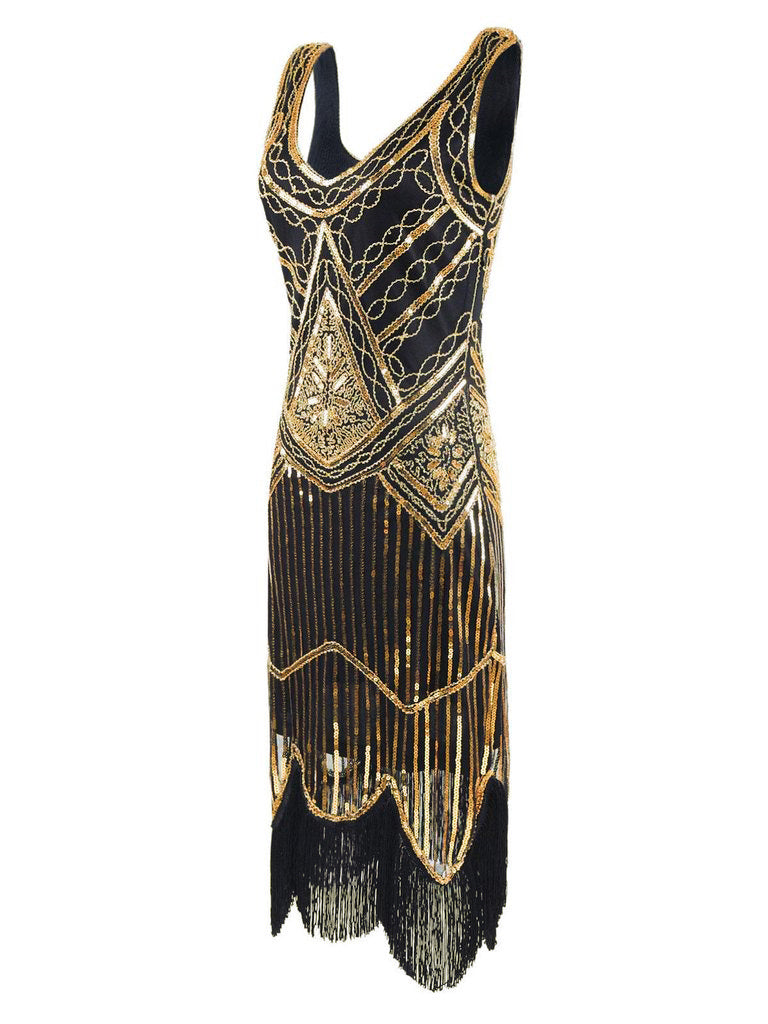 She slips into this Gold 1920s Sequined Flapper Dress and suddenly it's a 1920s daydream