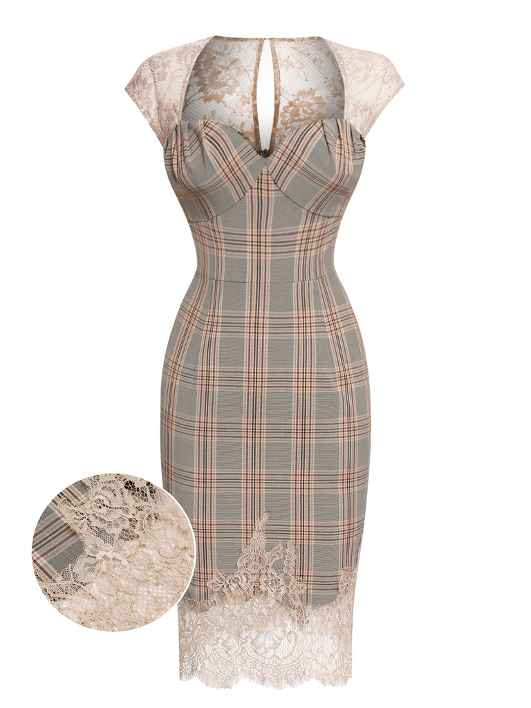 Gray 1960s Plaid Lace Pencil Dress: timeless style reimagined