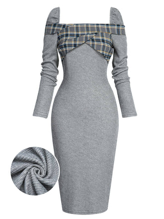 Gray 1960s Plaid Patchwork Pencil Dress: timeless style reimagined