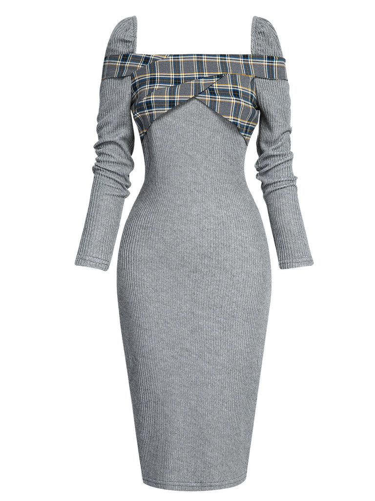 Gray 1960s Plaid Patchwork Pencil Dress — vintage elegance for the modern woman
