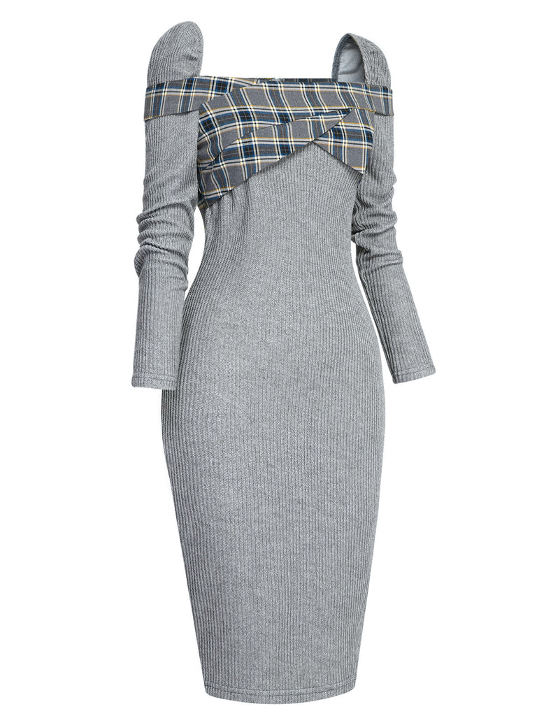 Gray 1960s Plaid Patchwork Pencil Dress: timeless style reimagined