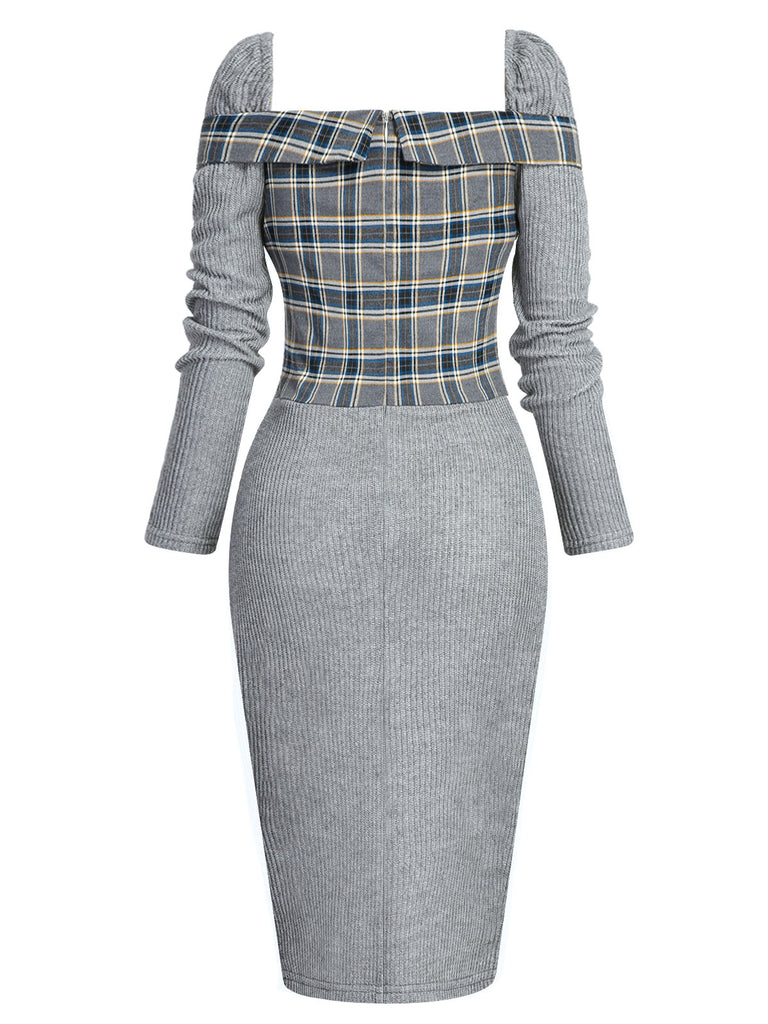 Gray 1960s Plaid Patchwork Pencil Dress — vintage elegance for the modern woman