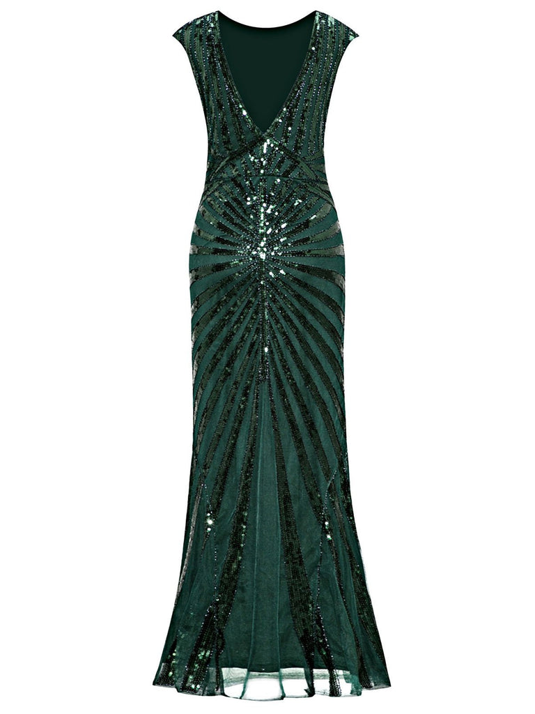Green 1920s Sequin Art Deco Maxi Dress — vintage elegance for the modern woman