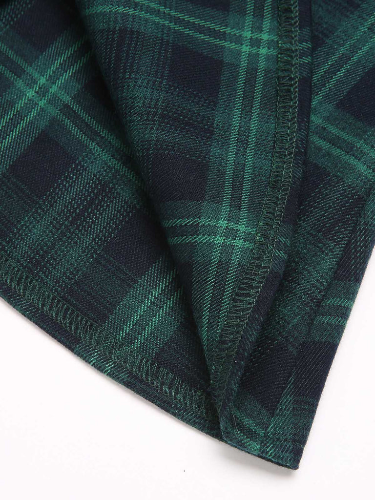 Green 1930s Plaid Turtleneck Fishtail Dress — vintage elegance for the modern woman