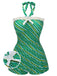 Green 1930s Stripe Off-Shoulder Halter Swimsuit, vintage swimsuit, pin-up swimwear - perfect for women who love vintage and retro fashion