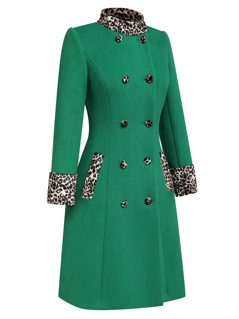 Green 1940s Leopard Patchwork Button Coat, vintage coat, retro outerwear - perfect for women who love vintage and retro fashion