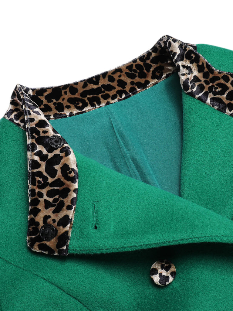 Green 1940s Leopard Patchwork Button Coat, vintage coat, retro outerwear - perfect for women who love vintage and retro fashion