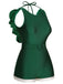 Green 1940s Sleeveless Backless Halter Swimsuit, vintage swimsuit, pin-up swimwear - perfect for women who love vintage and retro fashion