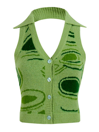 Green 1950s Knitting Halter Button Tops - vintage fashion, retro style