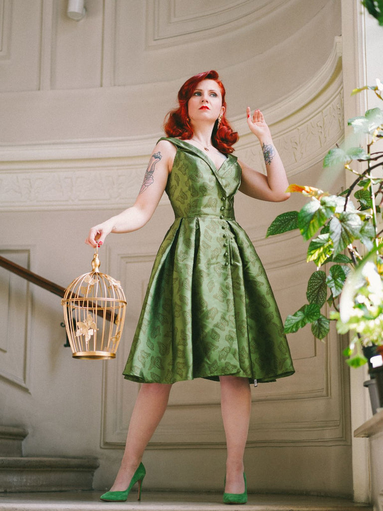 Green 1950s Off-Shoulder Vintage Dress — vintage elegance for the modern woman