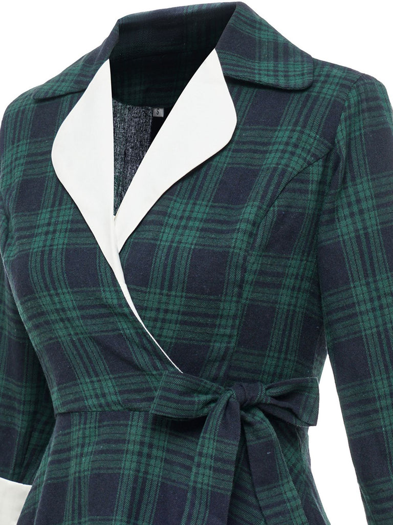 Green 1950s Plaid Shawl Collar Dress: timeless style reimagined