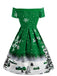 Green 1950s Snowfall Off Shoulder Dress — vintage elegance for the modern woman