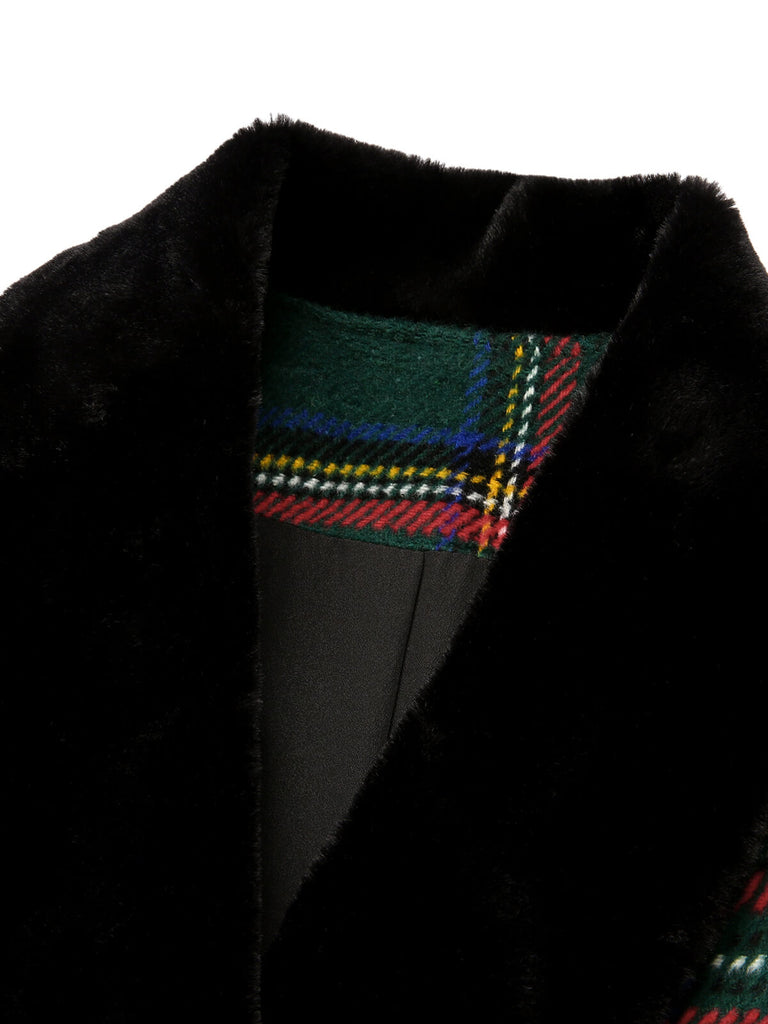 Green 1960s Plaid Fur Collar Pencil Coat - vintage fashion, retro style