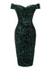 Green 1960s Sequins Off-Shoulder Pencil Dress, vintage dress, retro fashion - perfect for women who love vintage and retro fashion