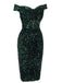 Green 1960s Sequins Off-Shoulder Pencil Dress, vintage dress, retro fashion - perfect for women who love vintage and retro fashion