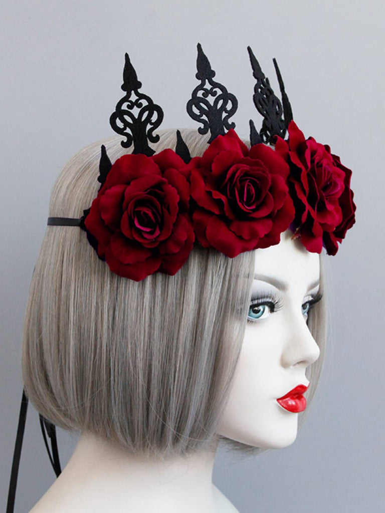 Halloween Red Roses Crown Headband, vintage accessory, 1920s style - perfect for women who love vintage and retro fashion