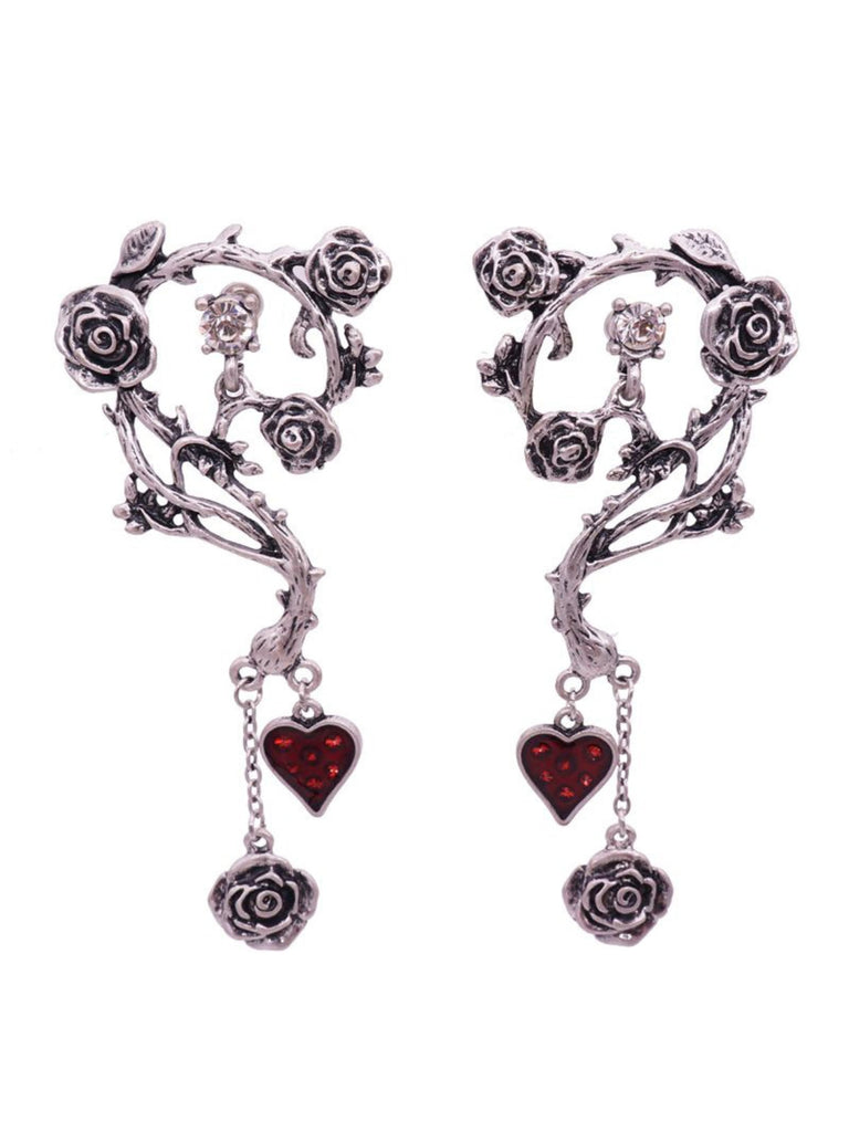 Halloween Rose & Heart Drop Earrings: timeless style reimagined