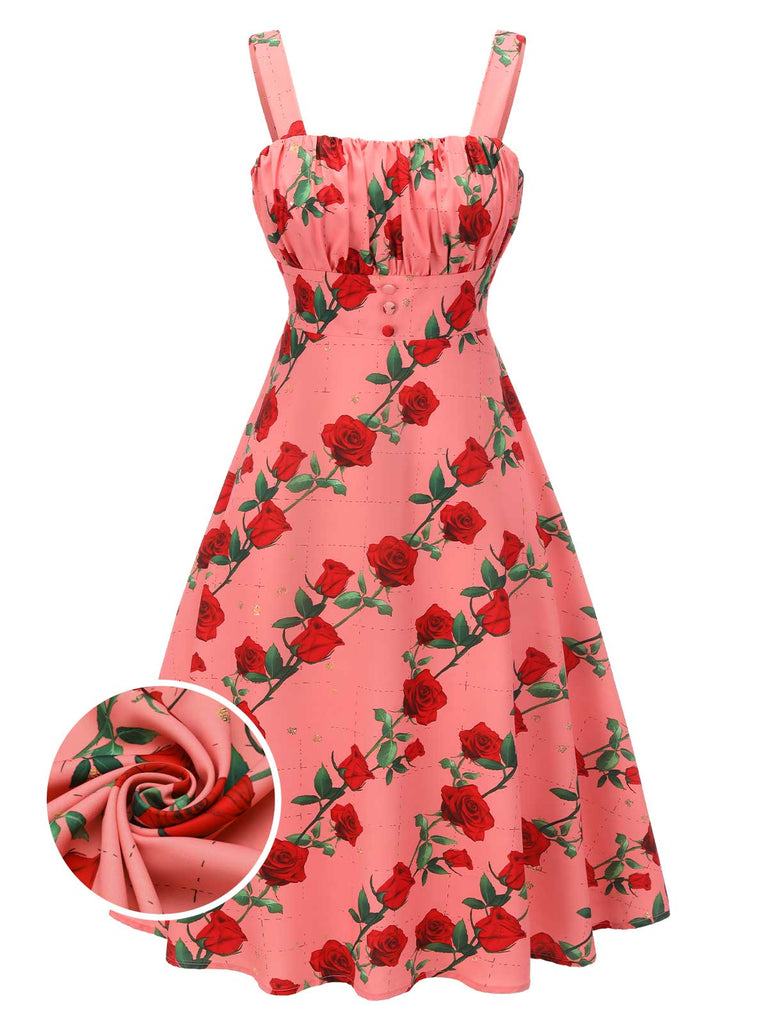 High Waist Suspenders Rose Dress, vintage dress, retro fashion - perfect for women who love vintage and retro fashion
