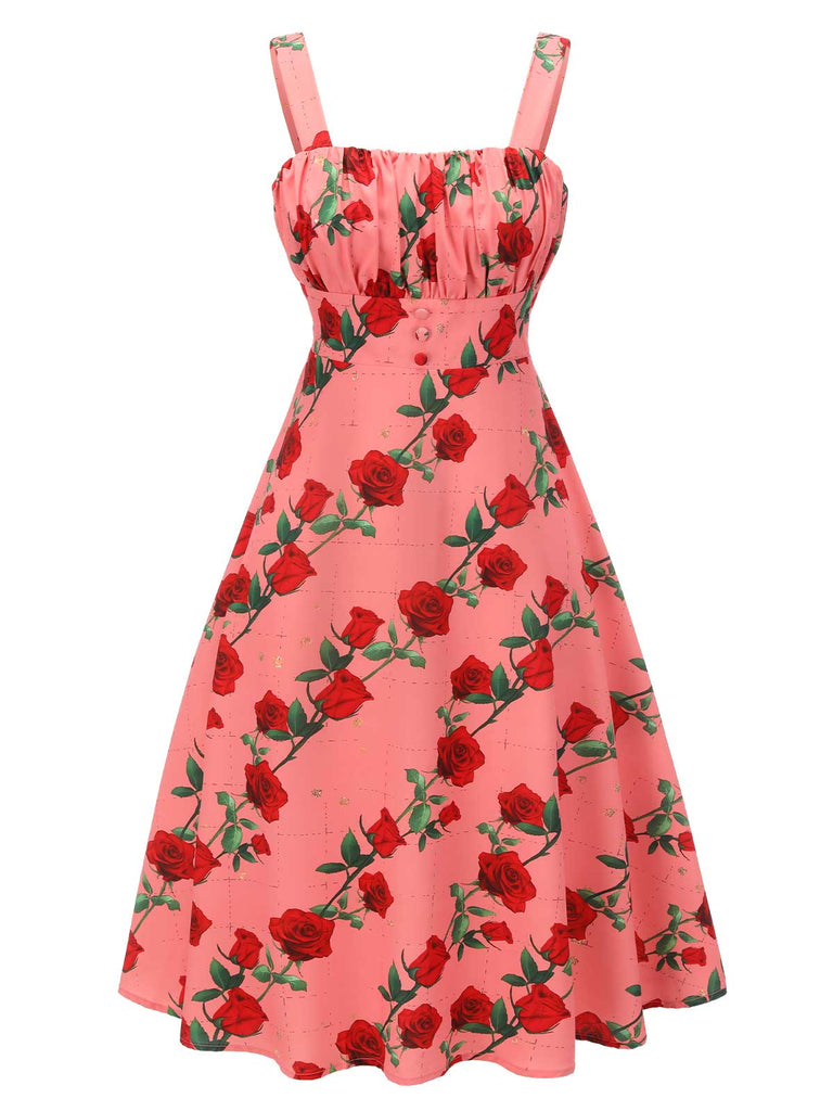 High Waist Suspenders Rose Dress, vintage dress, retro fashion - perfect for women who love vintage and retro fashion