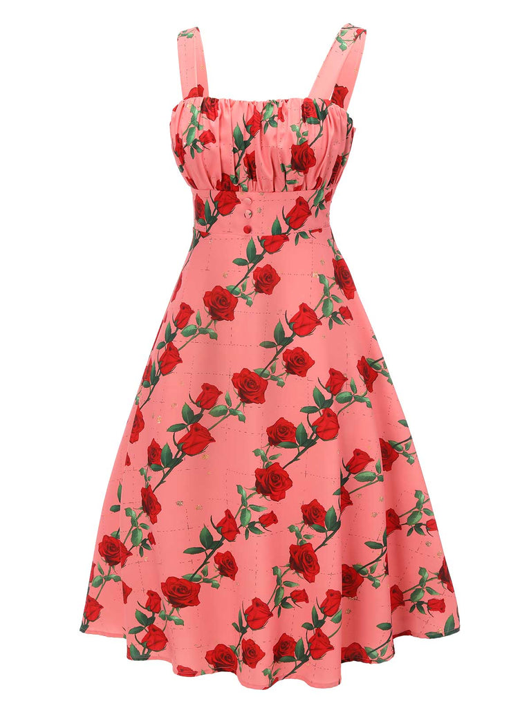 High Waist Suspenders Rose Dress, vintage dress, retro fashion - perfect for women who love vintage and retro fashion