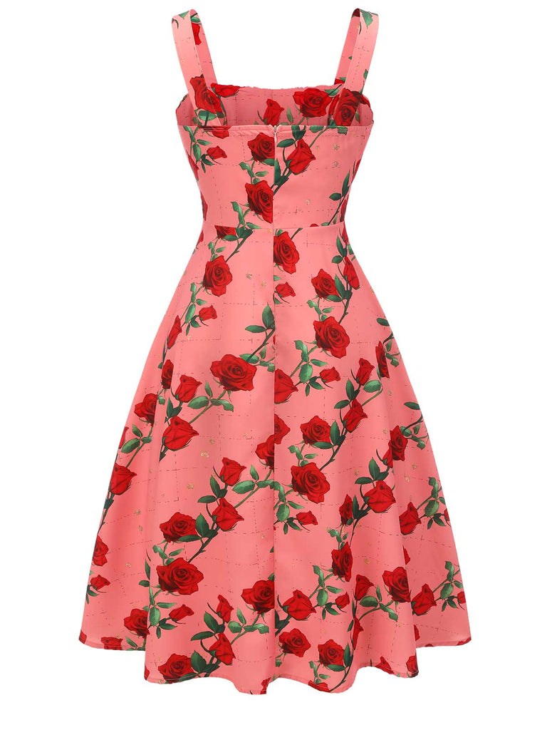High Waist Suspenders Rose Dress, vintage dress, retro fashion - perfect for women who love vintage and retro fashion